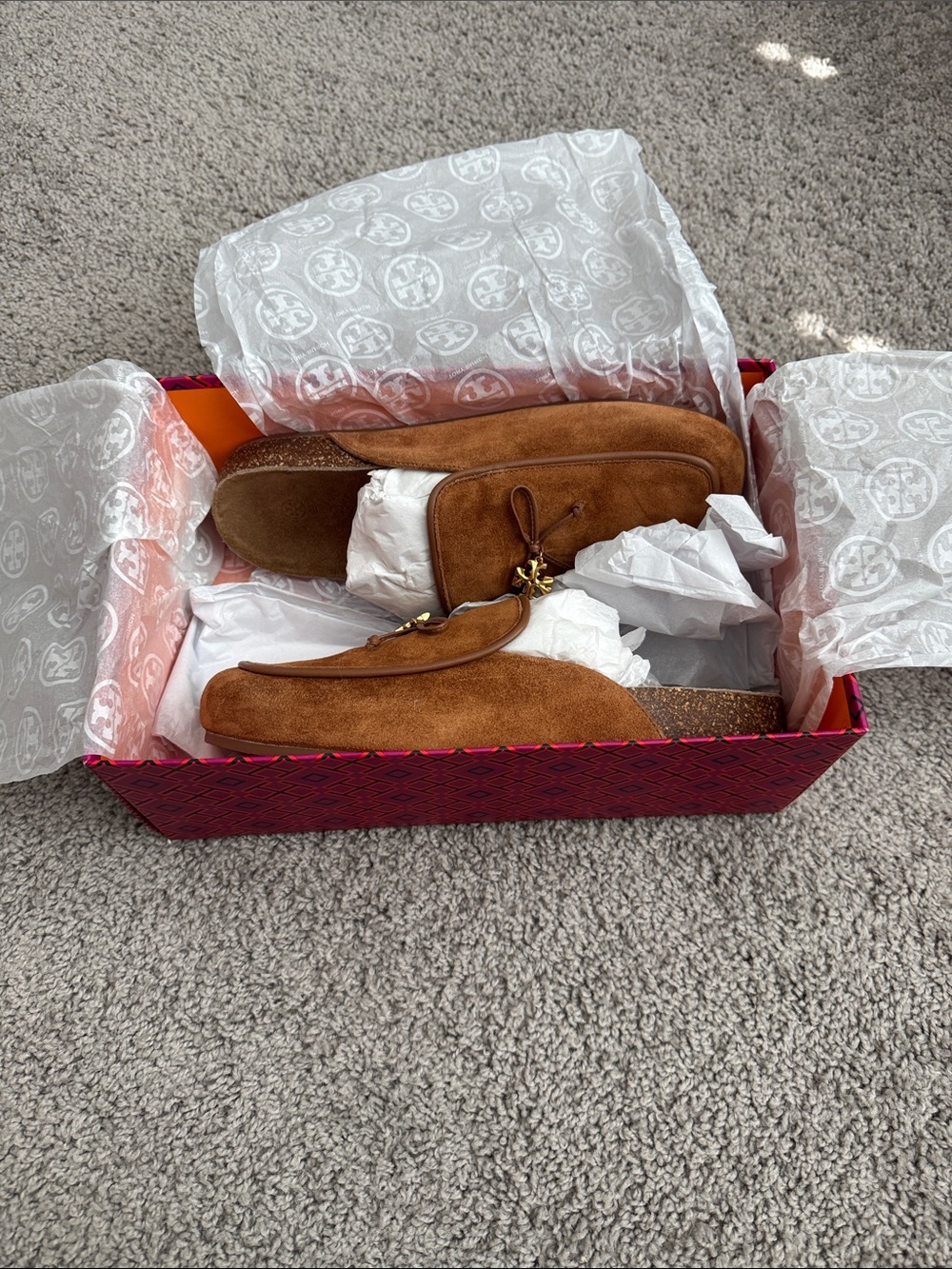 Tory Burch Suede Mule in Brown with Gold Hardware